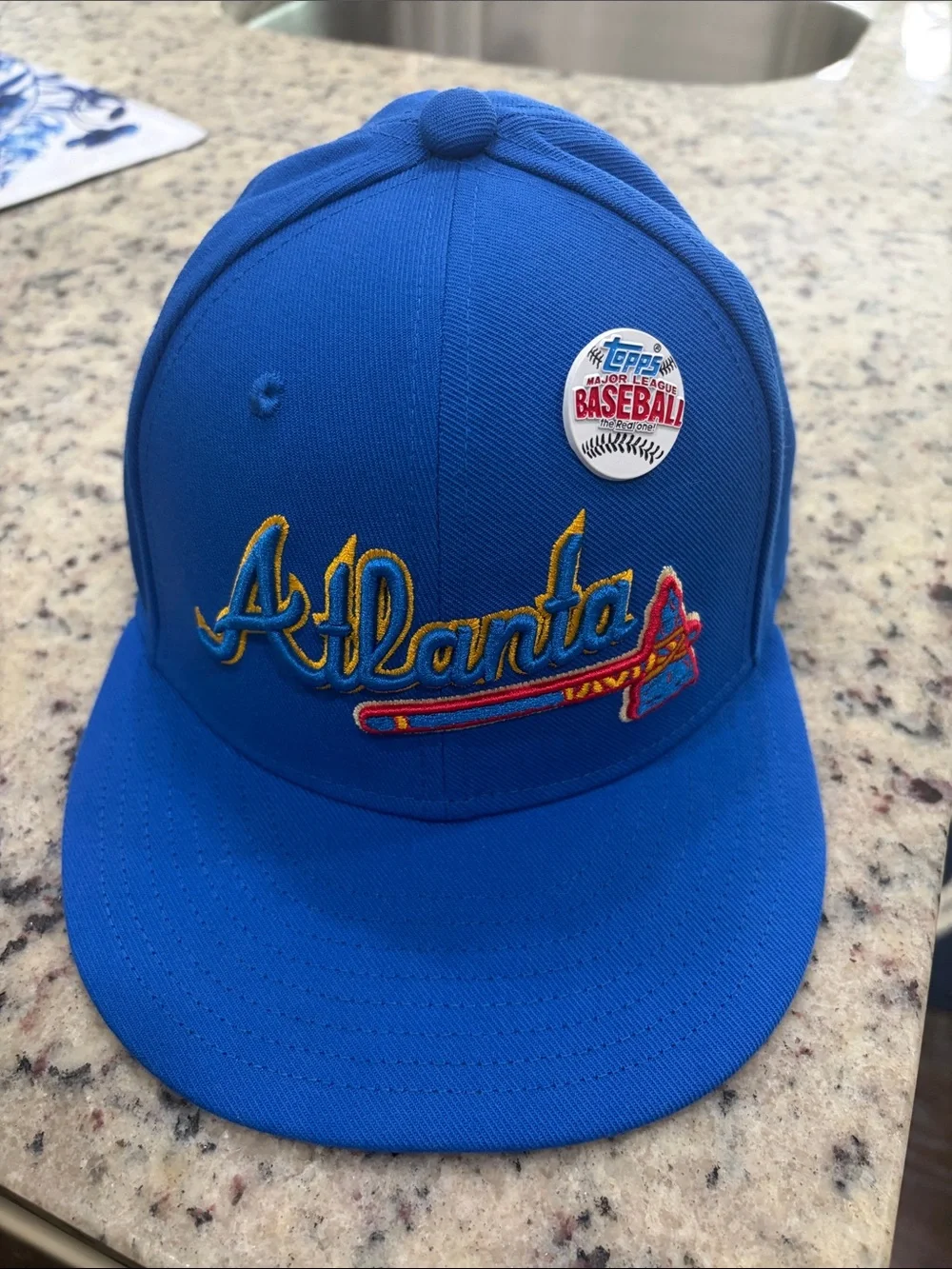 Mitchell & Ness Atlanta Script Royal Blue Snapback Hat